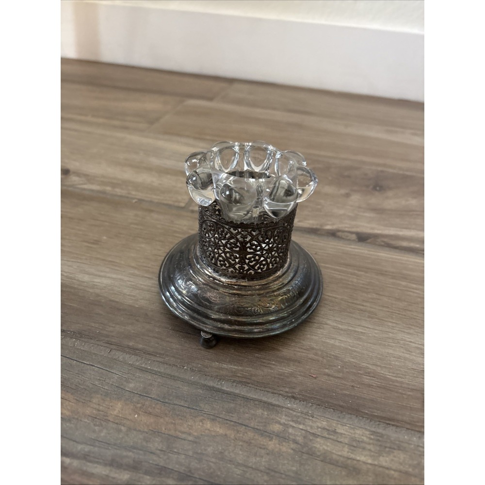 Candleholder Metal 3 Light Filigree Taper 4‎ inch Pillar Judaica